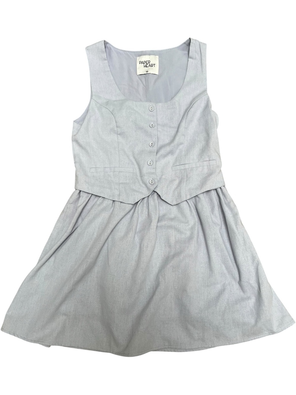 Paper Heart Light Blue Sleeveless Mini Dress with Button Vest